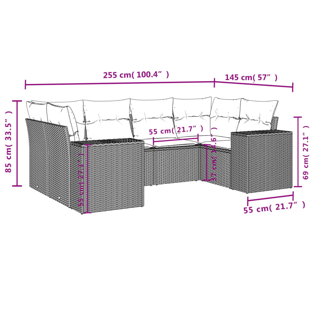 havesofasæt med 6 hynder brun polyrattan