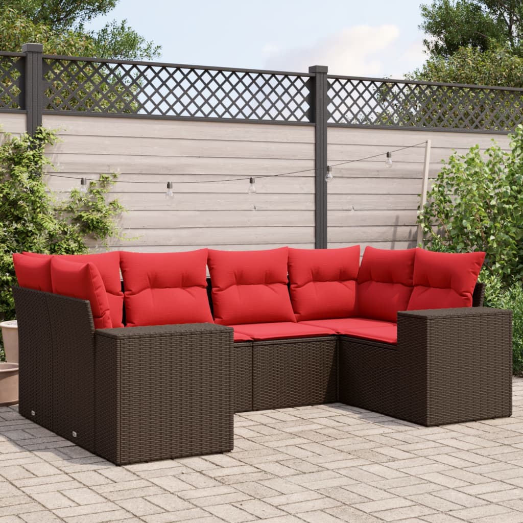 havesofasæt med 6 hynder brun polyrattan