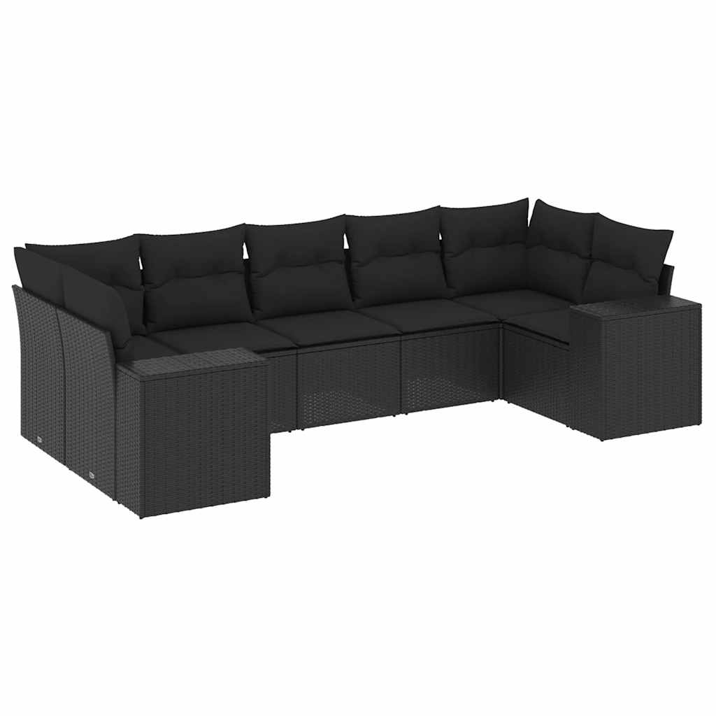 sofasæt til haven 7 dele med hynder polyrattan sort