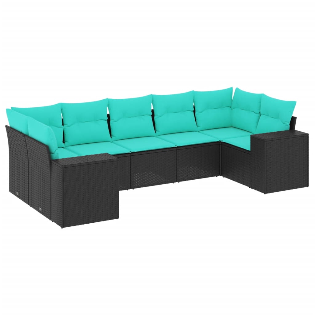 havesofasæt med 7 hynder sort polyrattan