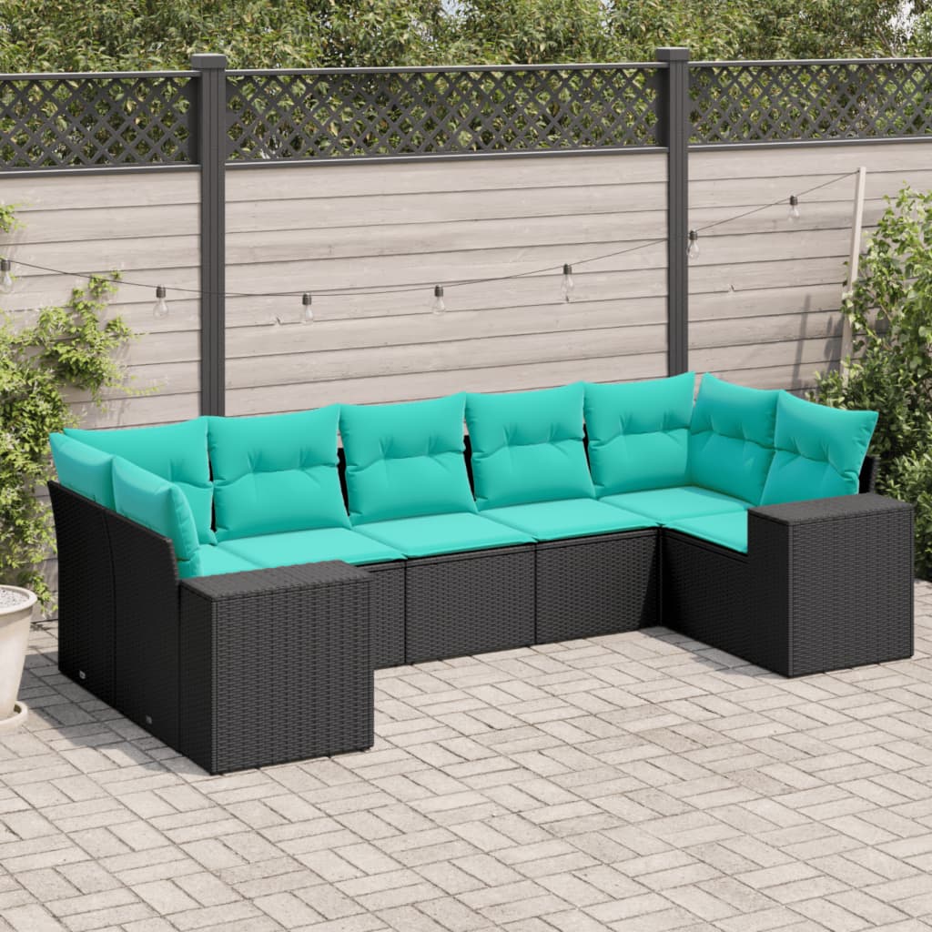havesofasæt med 7 hynder sort polyrattan