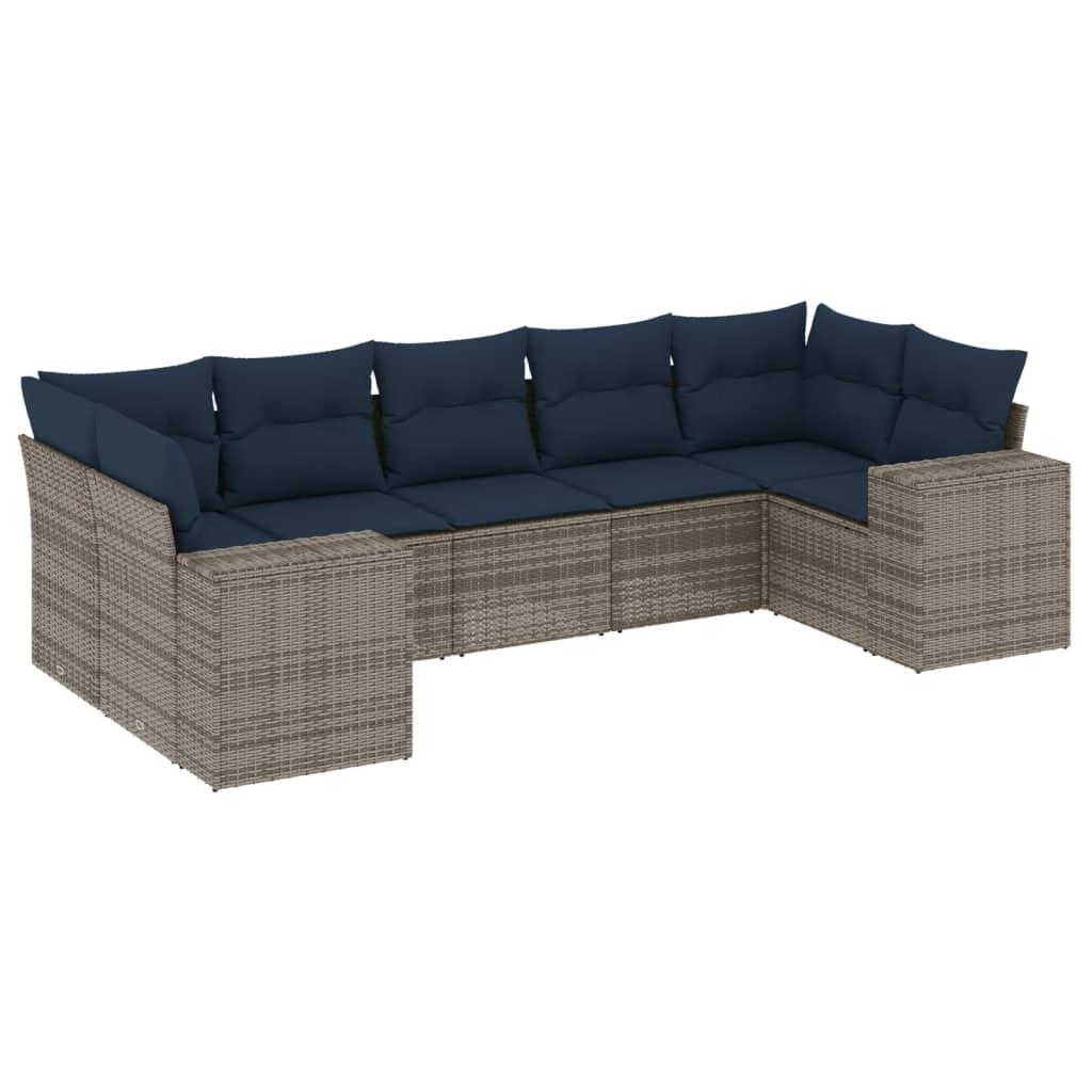 havesofasæt med 7 dele og hynder grå polyrattan