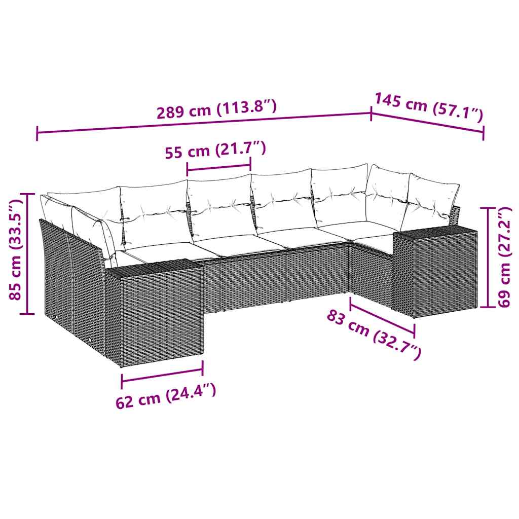 sofasæt til haven 7 dele med hynder polyrattan lysegrå
