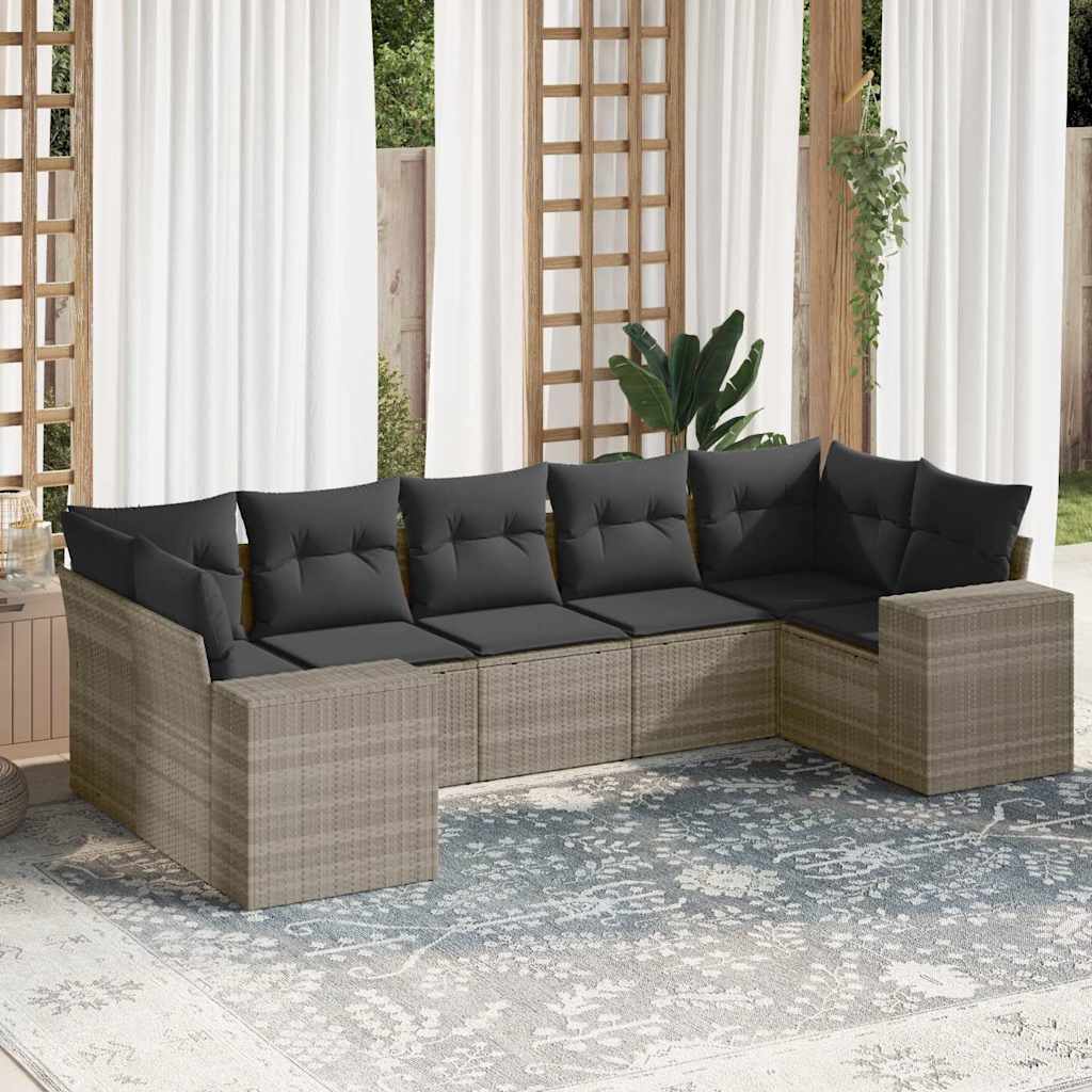 sofasæt til haven 7 dele med hynder polyrattan lysegrå