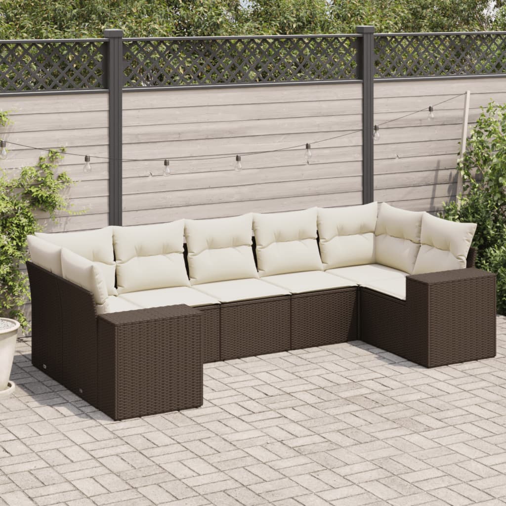 sofasæt til haven 7 dele med hynder polyrattan brun