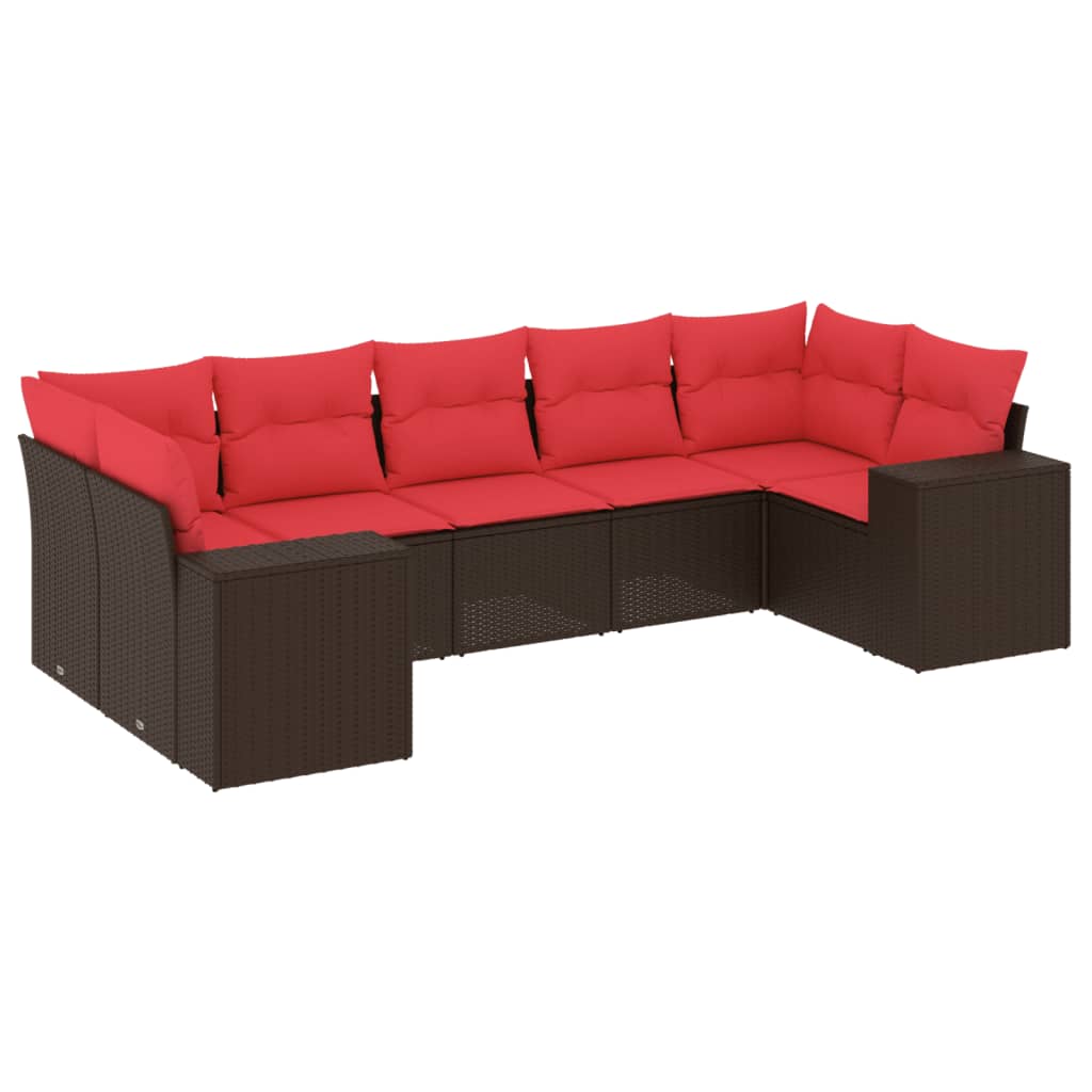 havesofasæt med 7 hynder brun polyrattan