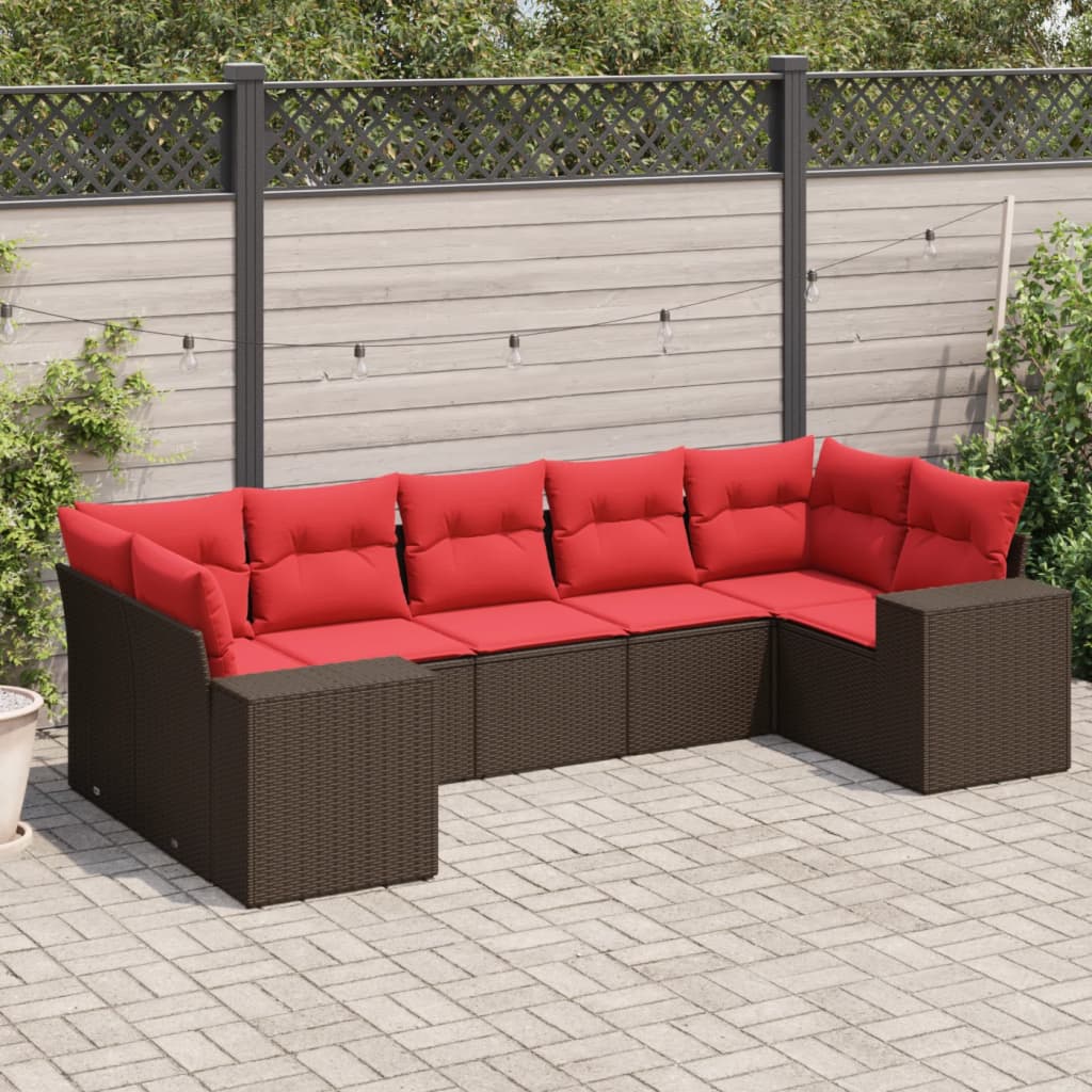 havesofasæt med 7 hynder brun polyrattan