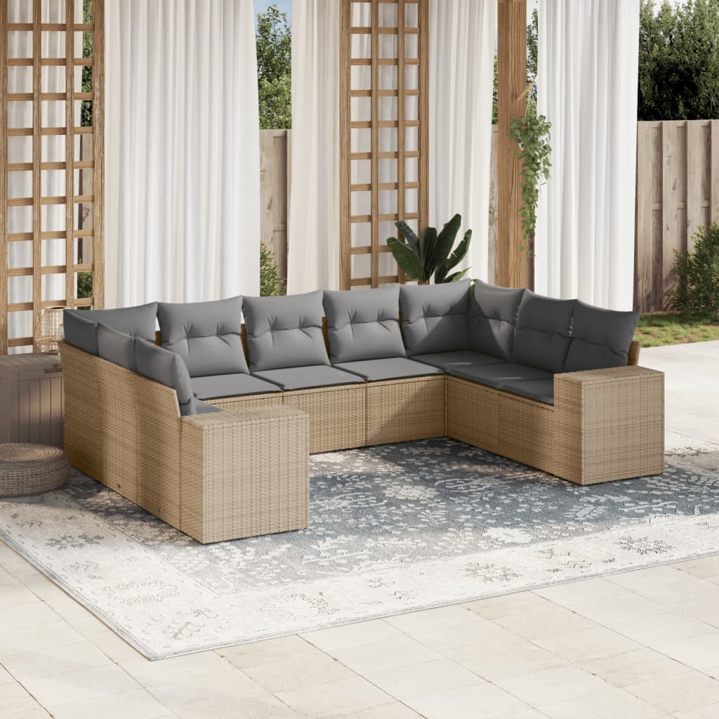 sofasæt til haven 9 dele med hynder polyrattan beige