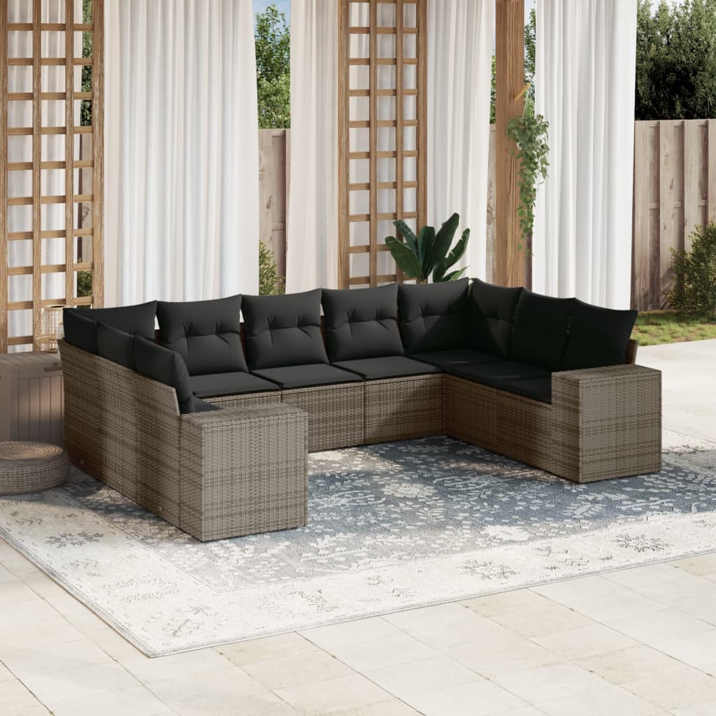 sofasæt til haven 9 dele med hynder polyrattan grå