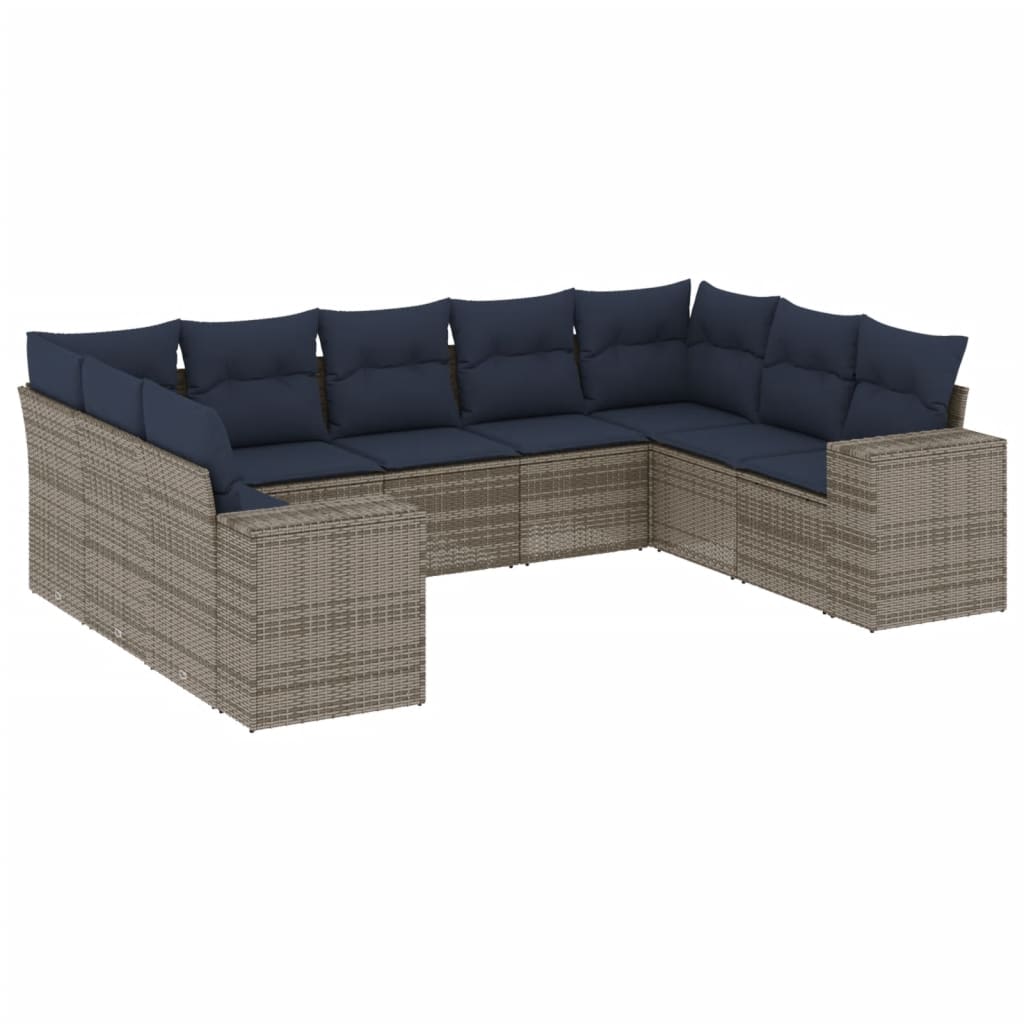 havesofasæt med 9 dele og hynder grå polyrattan