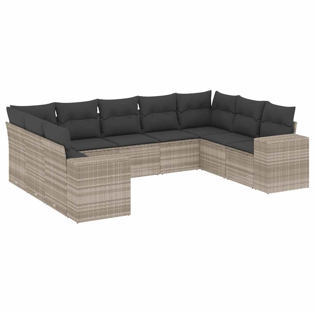 sofasæt til haven 9 dele med hynder polyrattan lysegrå