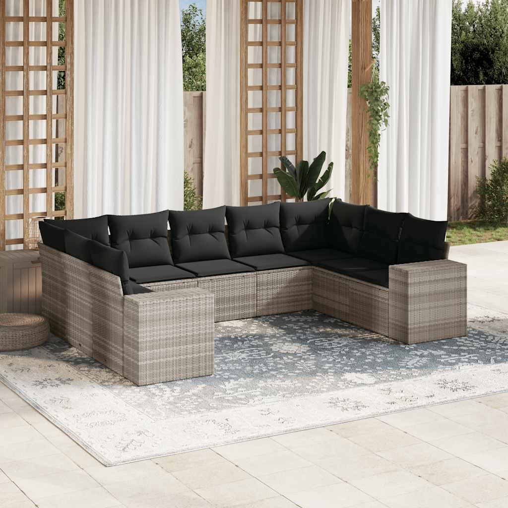 sofasæt til haven 9 dele med hynder polyrattan lysegrå