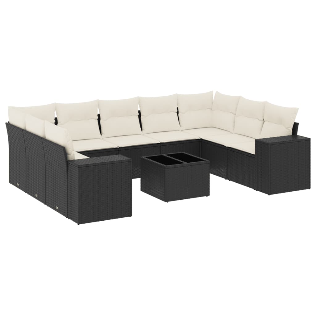 sofasæt til haven 10 dele med hynder polyrattan sort