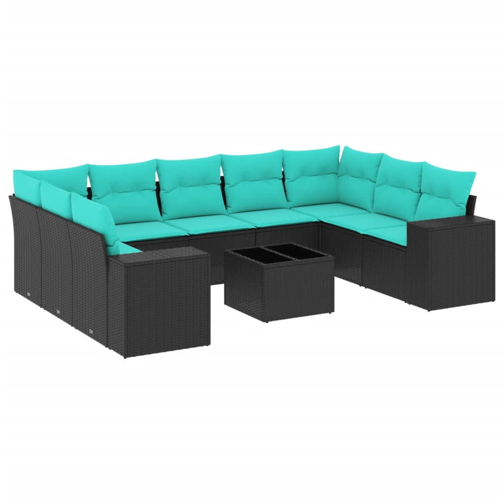 havesofasæt med 10 hynder sort polyrattan