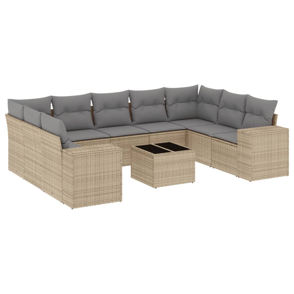 sofasæt til haven 10 dele med hynder polyrattan beige