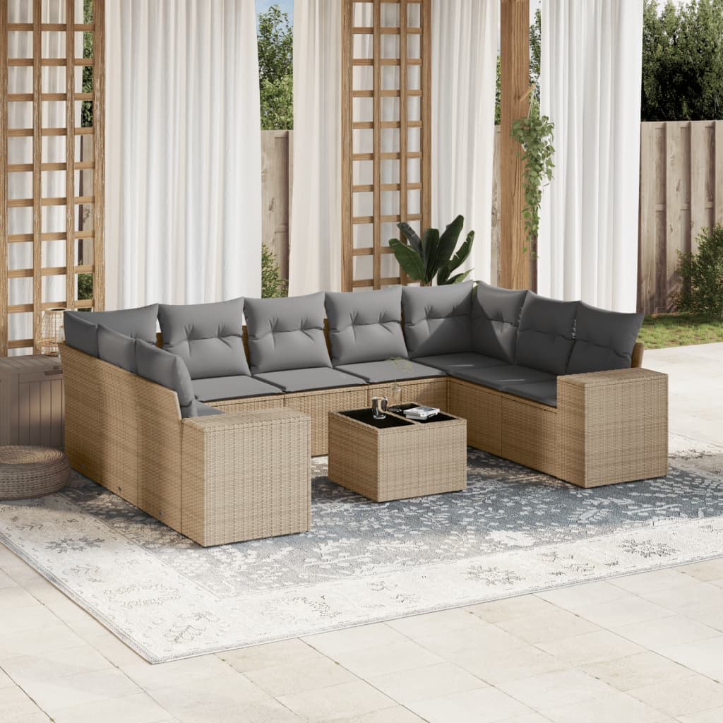 sofasæt til haven 10 dele med hynder polyrattan beige