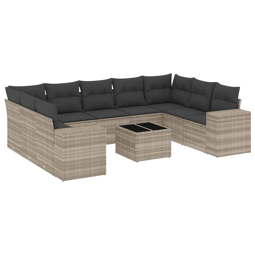 sofasæt til haven 10 dele med hynder polyrattan lysegrå