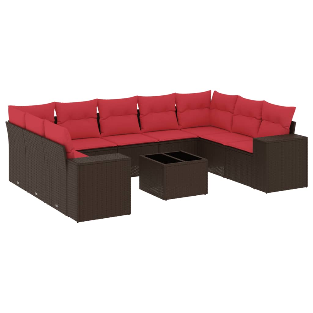 havesofasæt med 10 hynder brun polyrattan