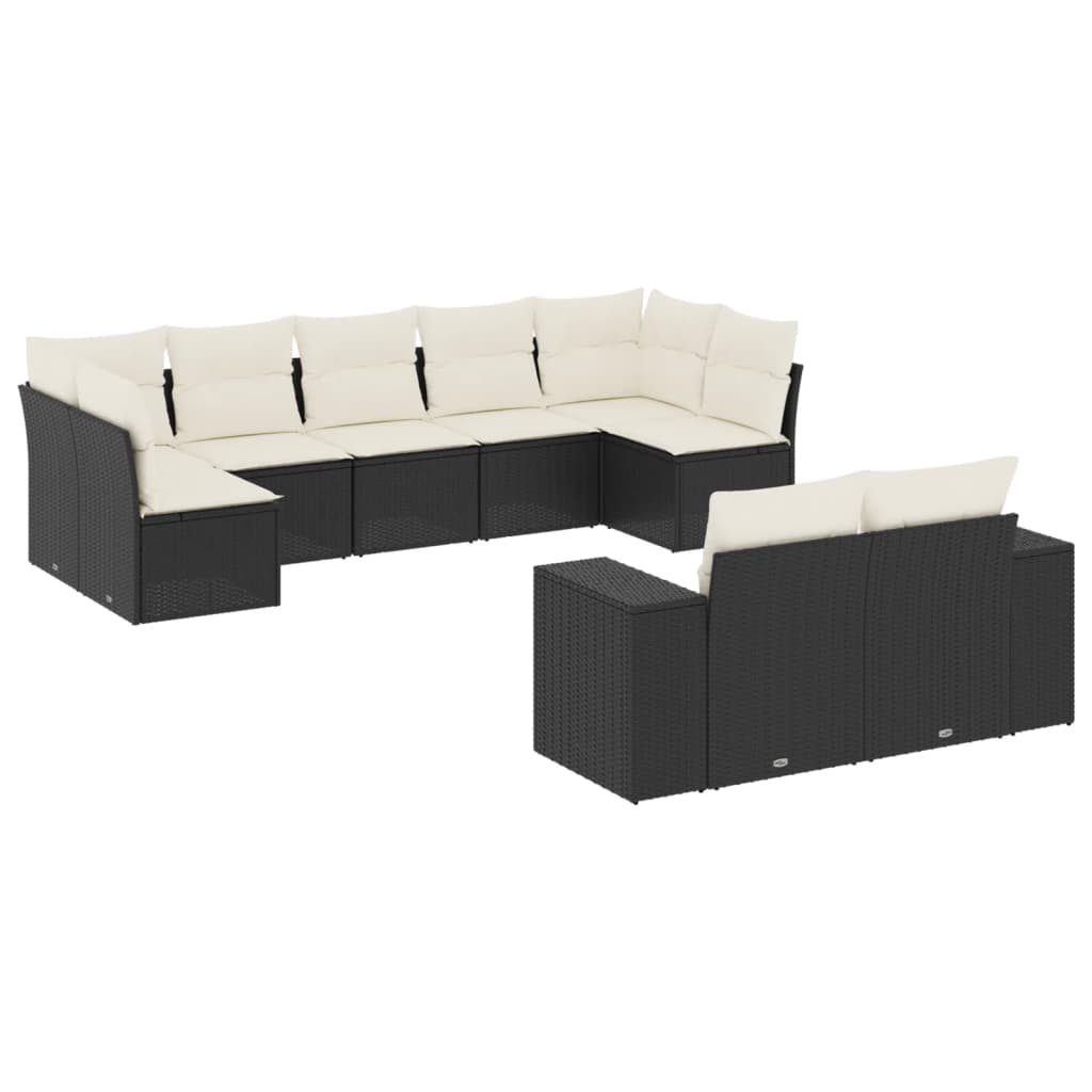 sofasæt til haven 9 dele med hynder polyrattan sort