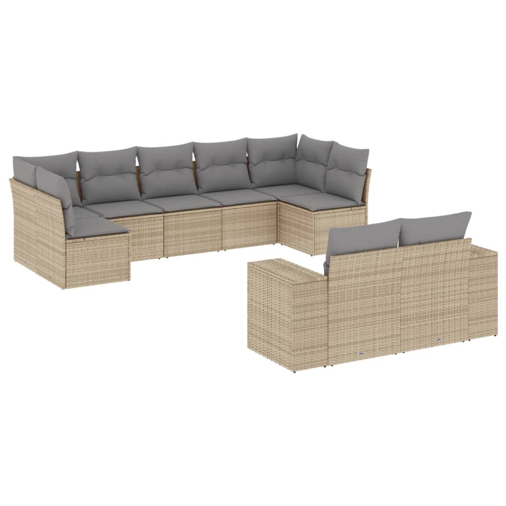 sofasæt til haven 9 dele med hynder polyrattan beige