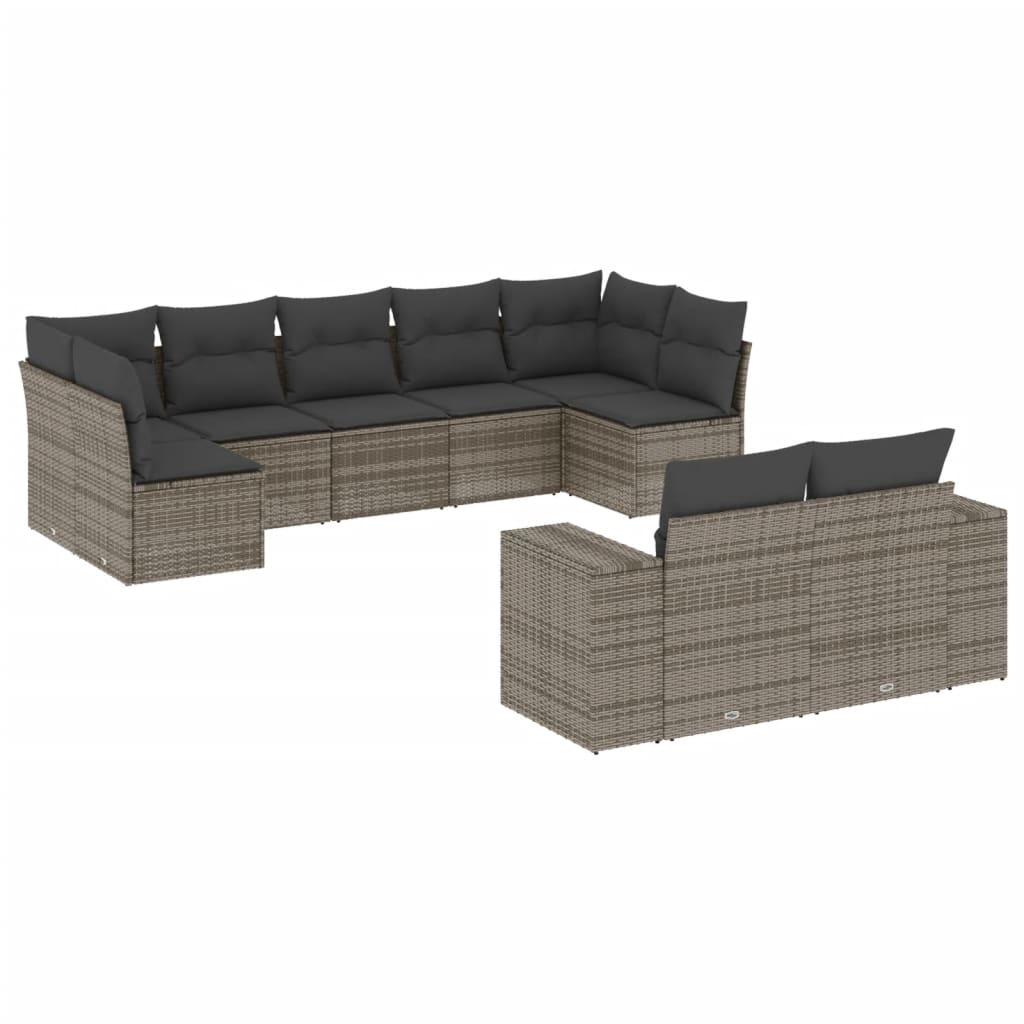 sofasæt til haven 9 dele med hynder polyrattan grå