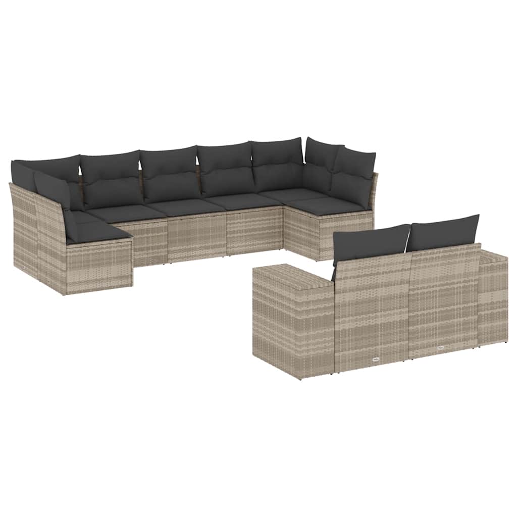 sofasæt til haven 9 dele med hynder polyrattan lysegrå
