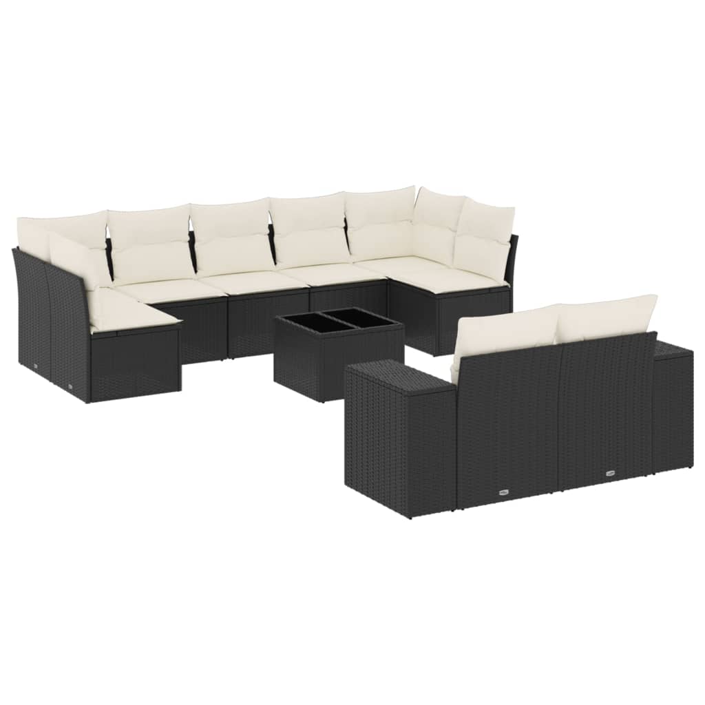 sofasæt til haven 10 dele med hynder polyrattan sort