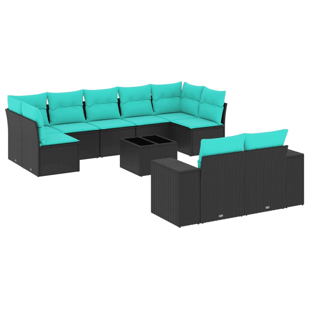 havesofasæt med 10 hynder sort polyrattan