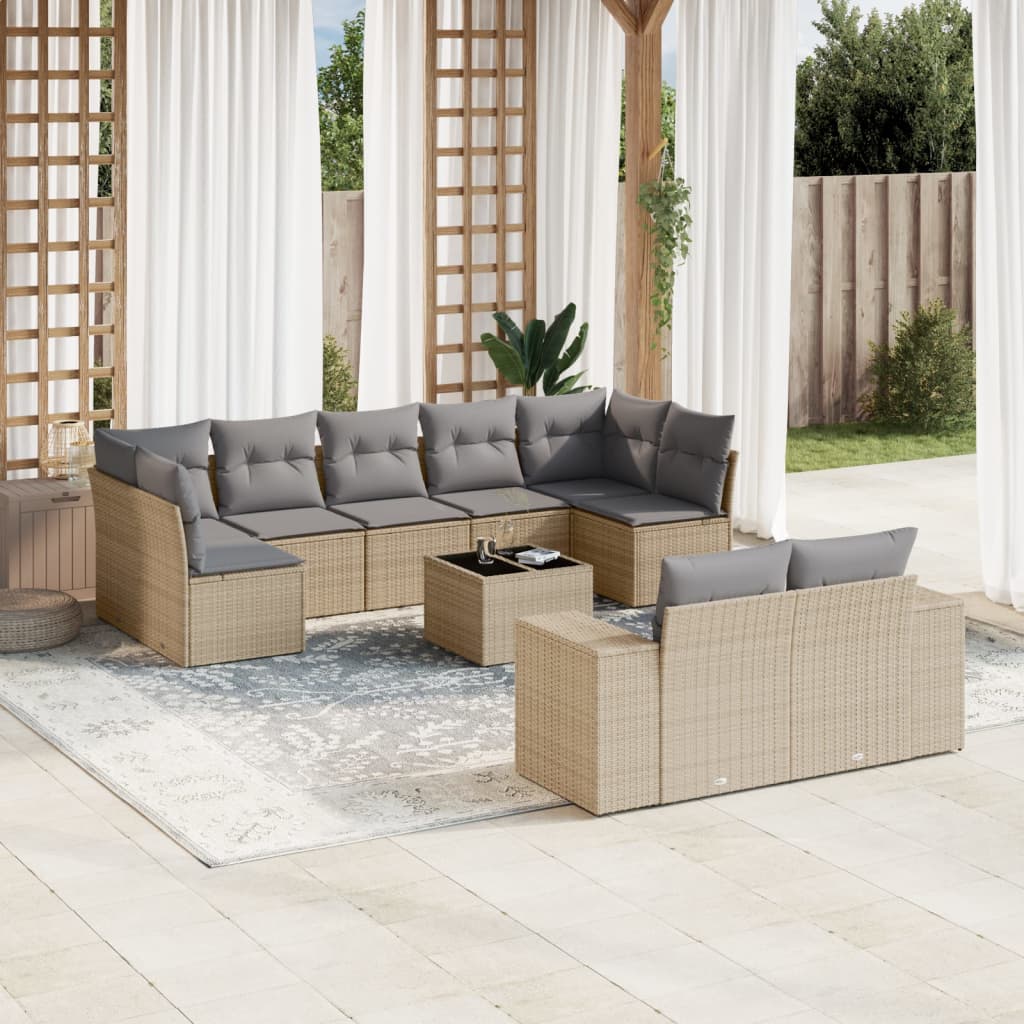 sofasæt til haven 10 dele med hynder polyrattan beige