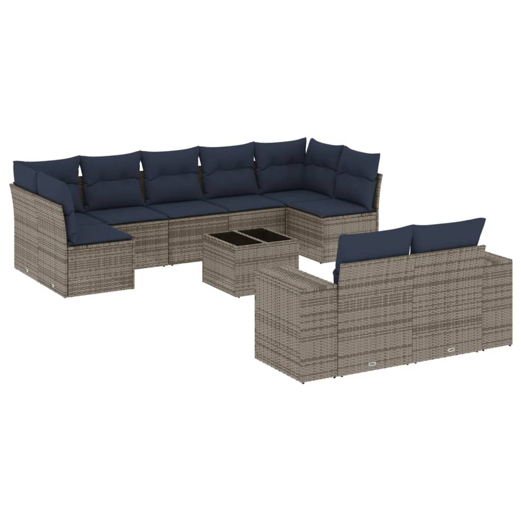 havesofasæt med 10 dele og hynder grå polyrattan
