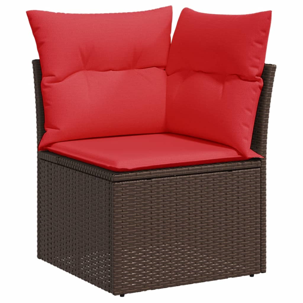 havesofasæt med 10 hynder brun polyrattan