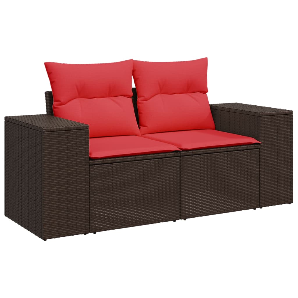 havesofasæt med 10 hynder brun polyrattan