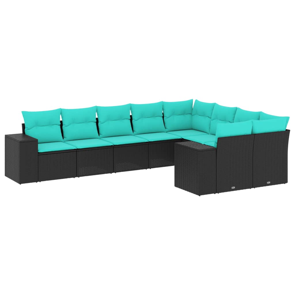 havesofasæt med 9 dele og hynder sort polyrattan