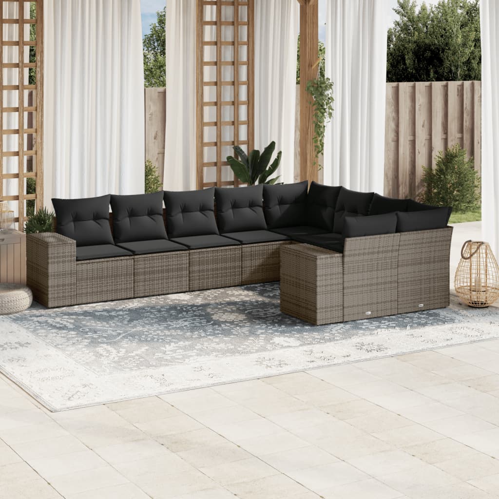 sofasæt til haven 9 dele med hynder polyrattan grå