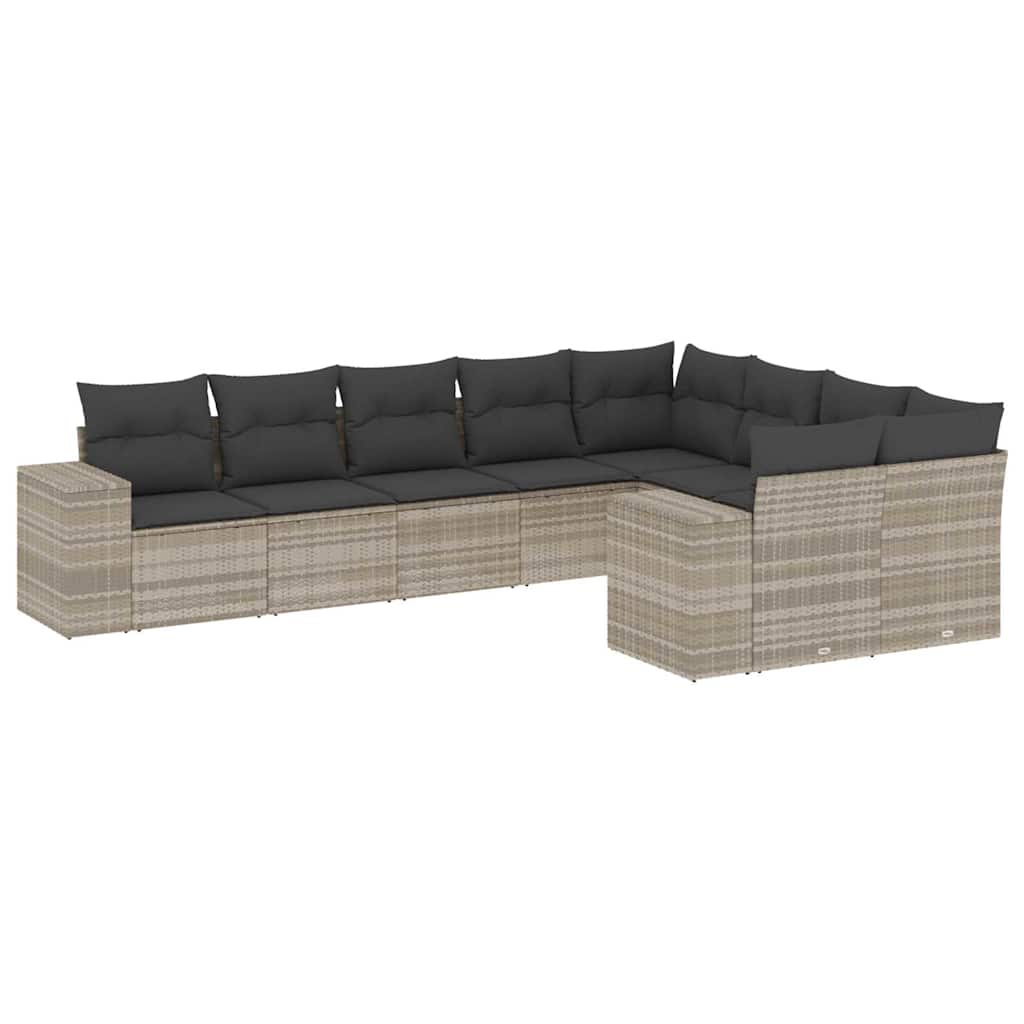 sofasæt til haven 9 dele med hynder polyrattan lysegrå