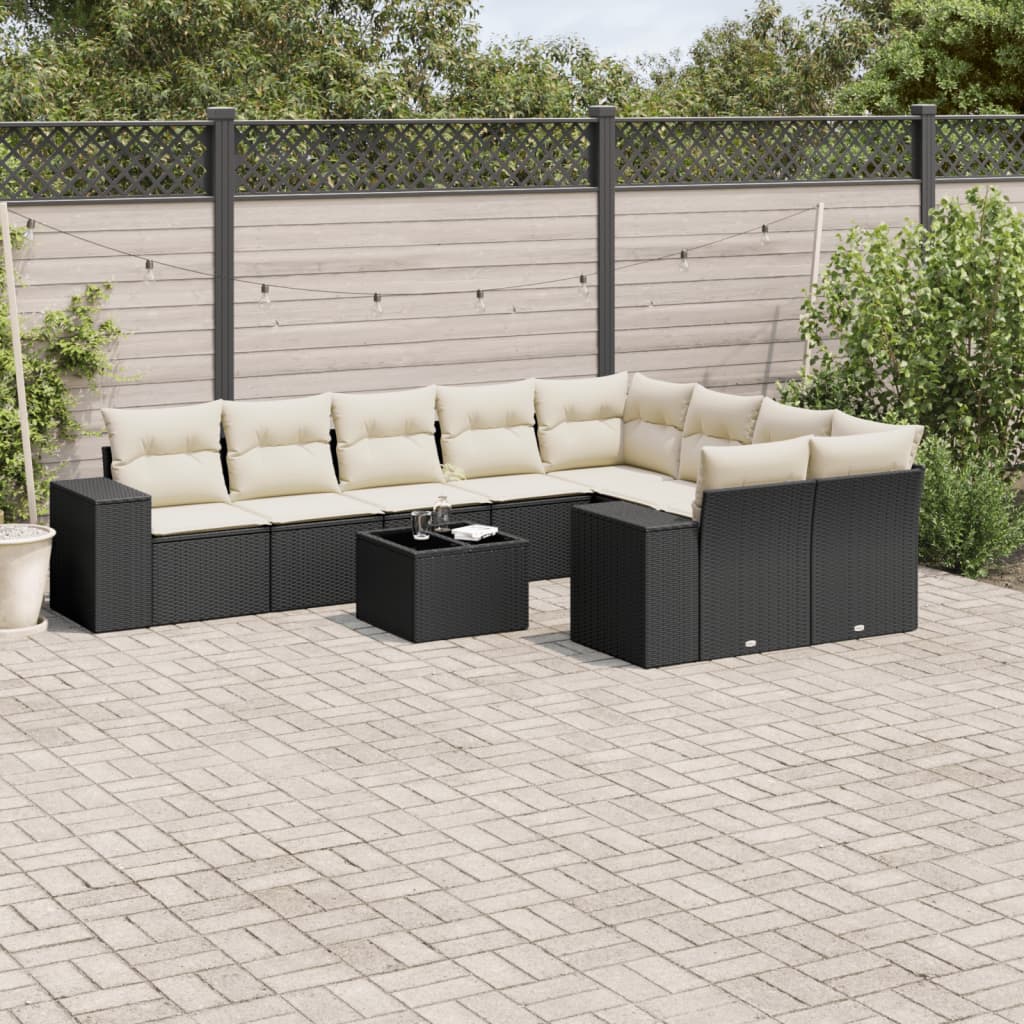 sofasæt til haven 10 dele med hynder polyrattan sort