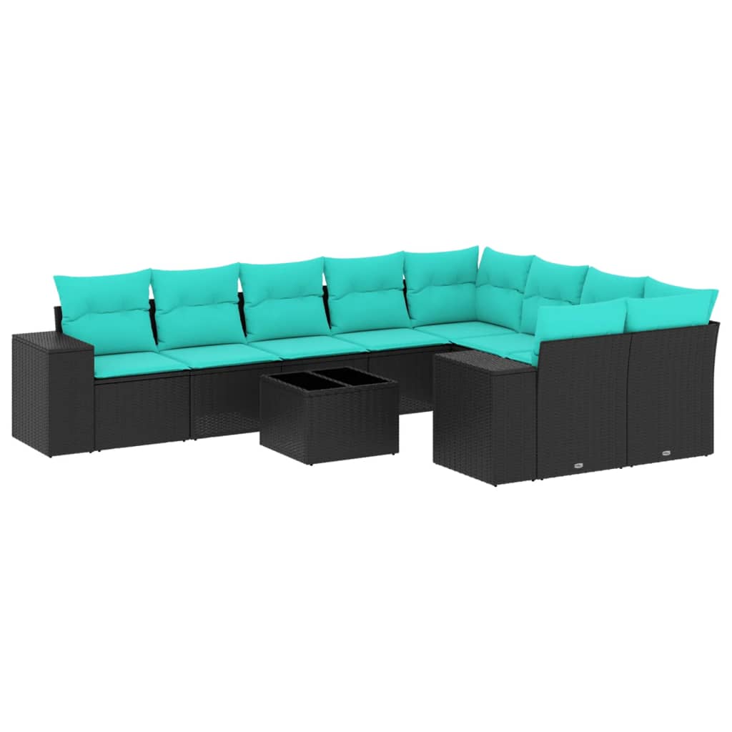 havesofasæt med 10 hynder sort polyrattan