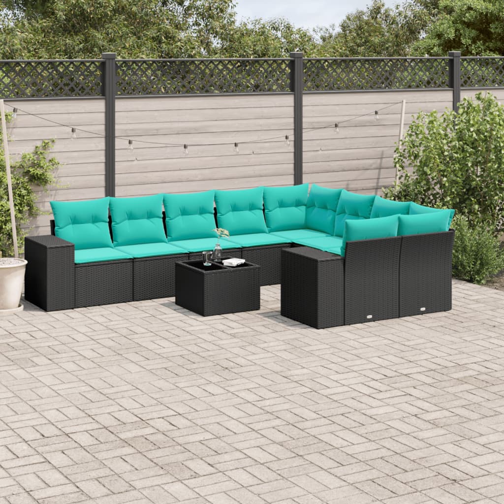 havesofasæt med 10 hynder sort polyrattan
