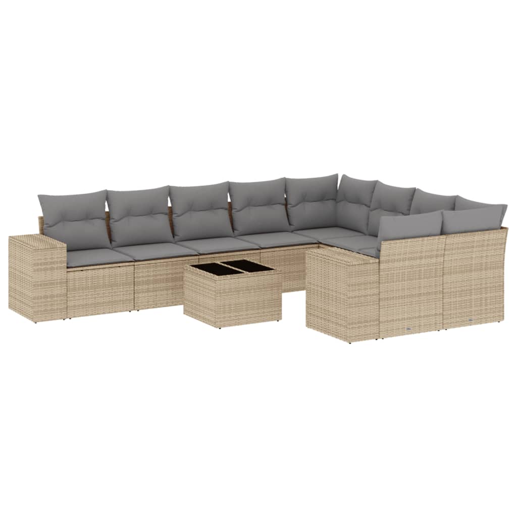 sofasæt til haven 10 dele med hynder polyrattan beige
