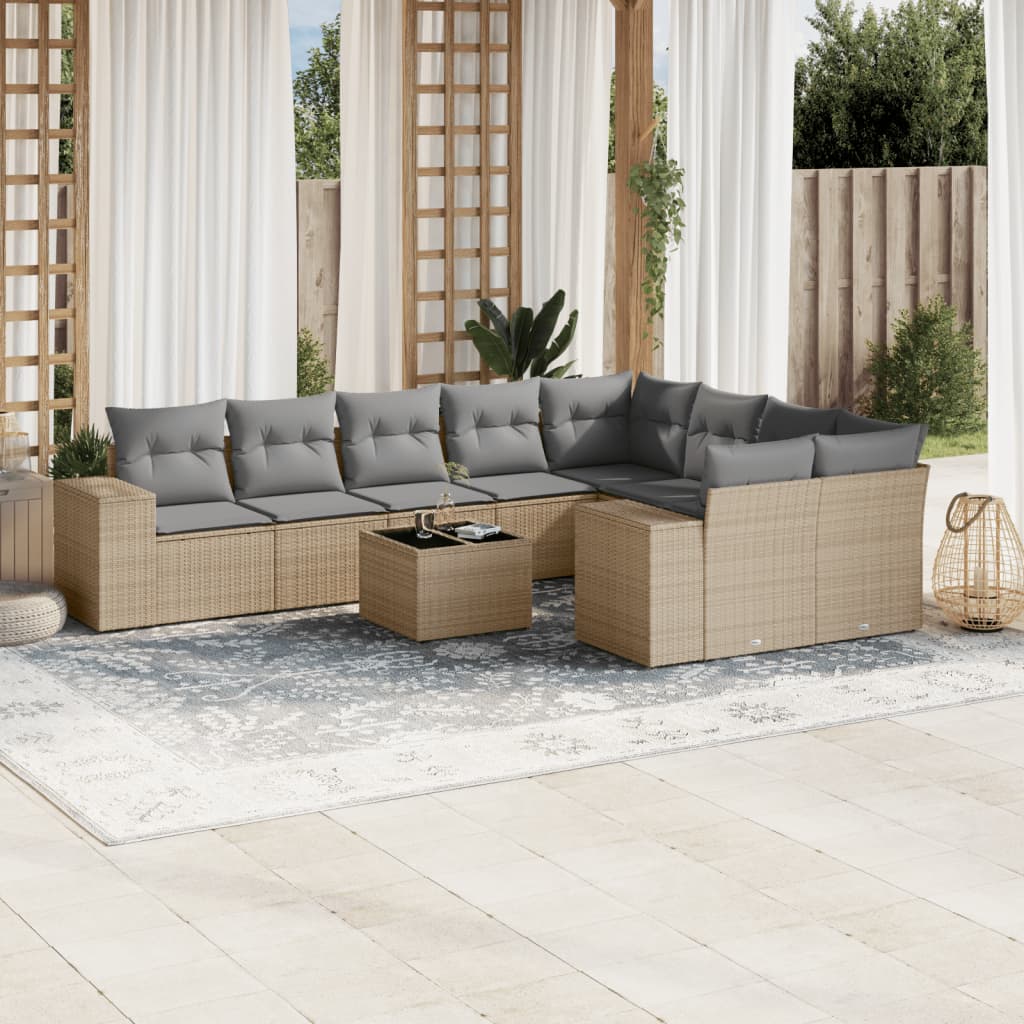 sofasæt til haven 10 dele med hynder polyrattan beige