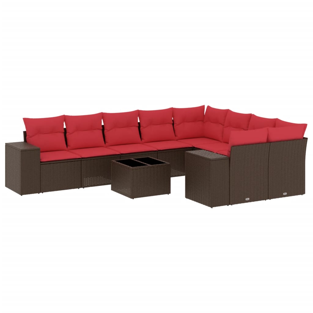 havesofasæt med 10 hynder brun polyrattan