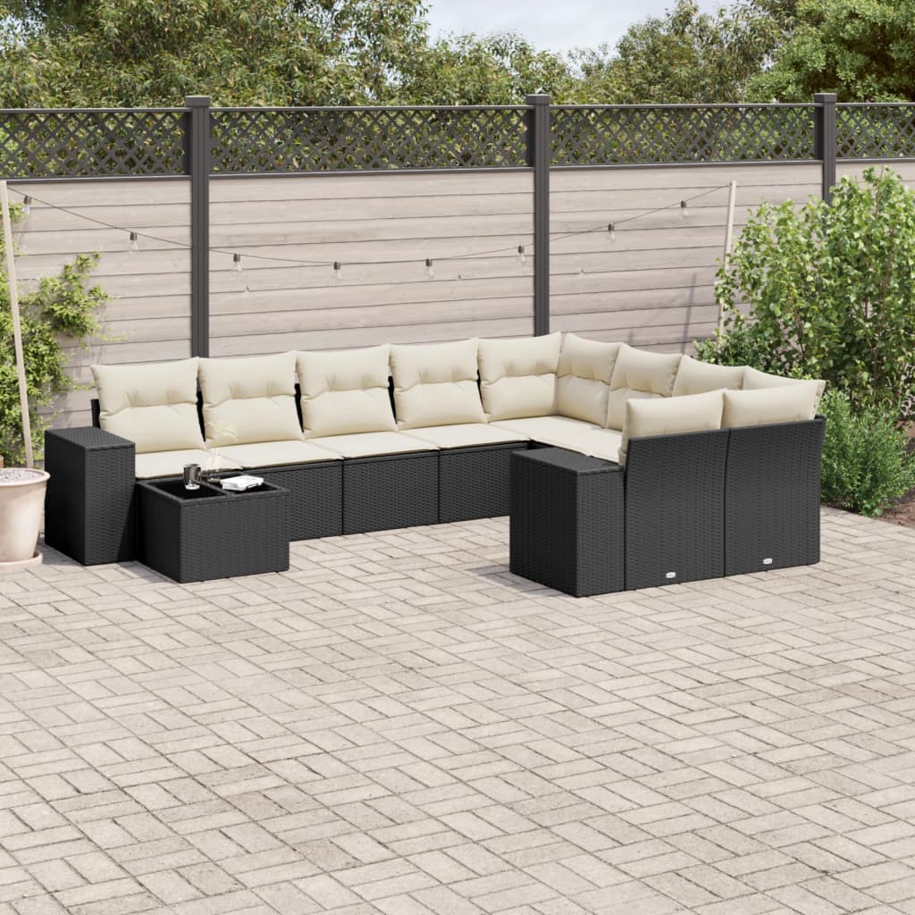 sofasæt til haven 10 dele med hynder polyrattan sort