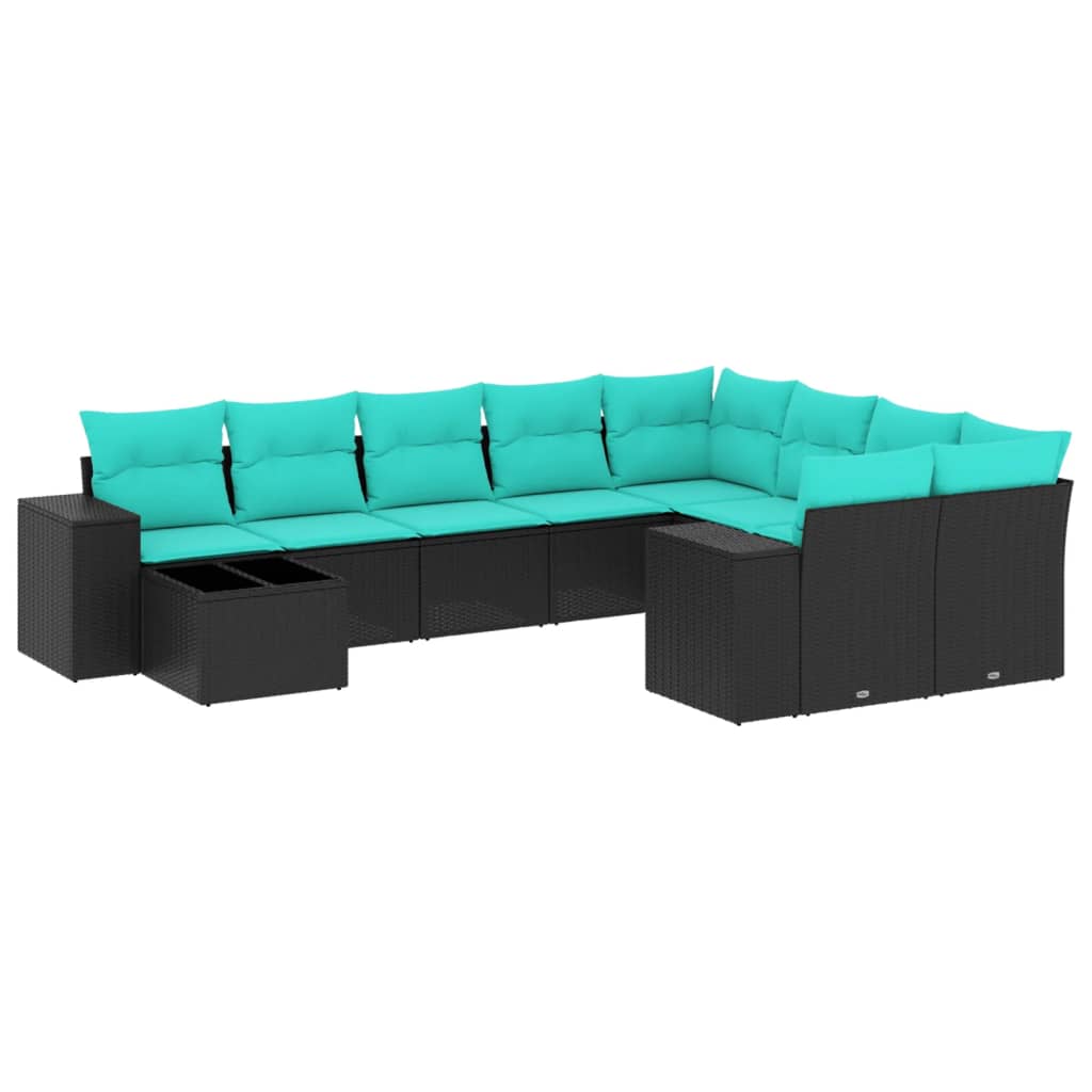 havesofasæt med 10 hynder sort polyrattan