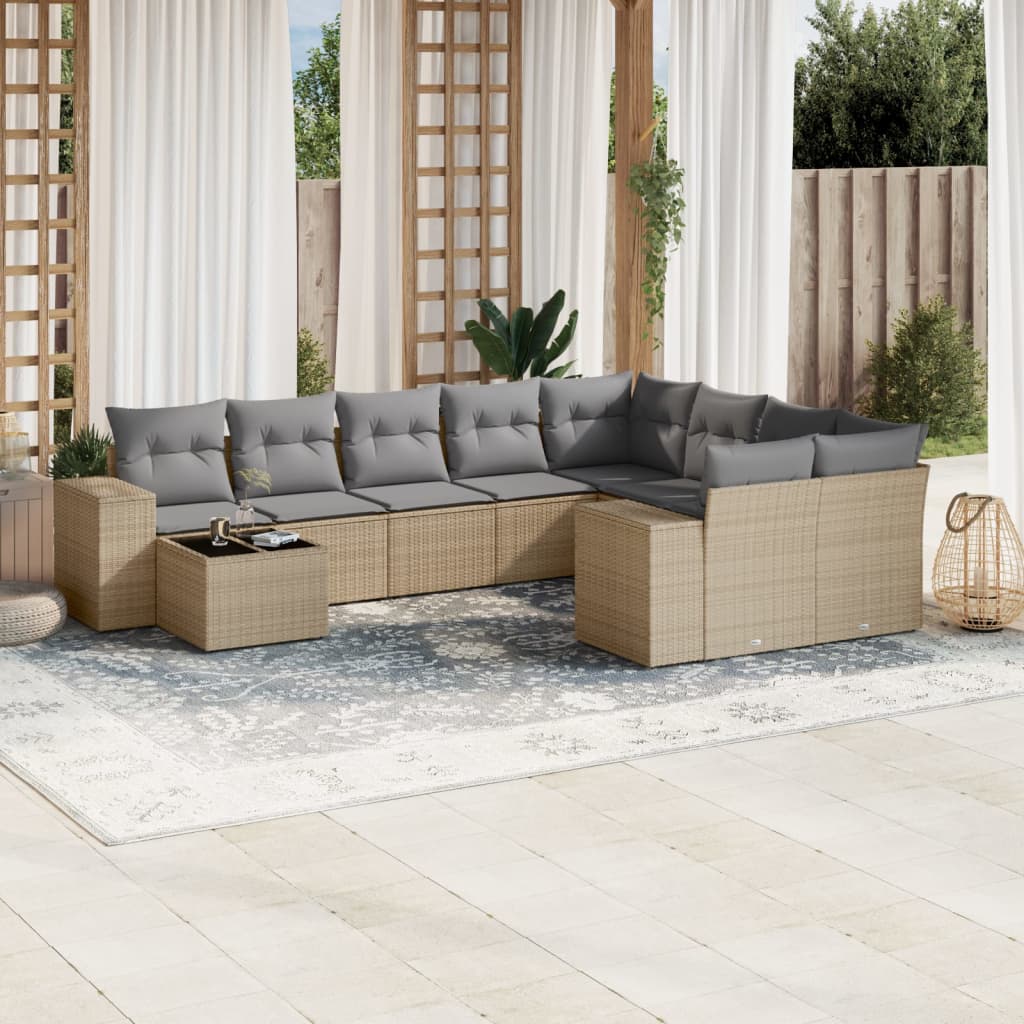 sofasæt til haven 10 dele med hynder polyrattan beige