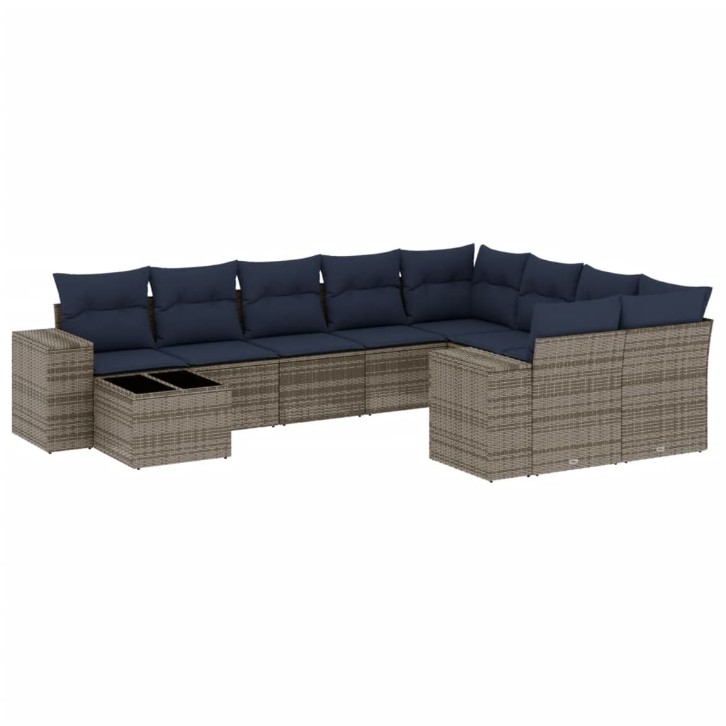 havesofasæt med 10 dele og hynder grå polyrattan
