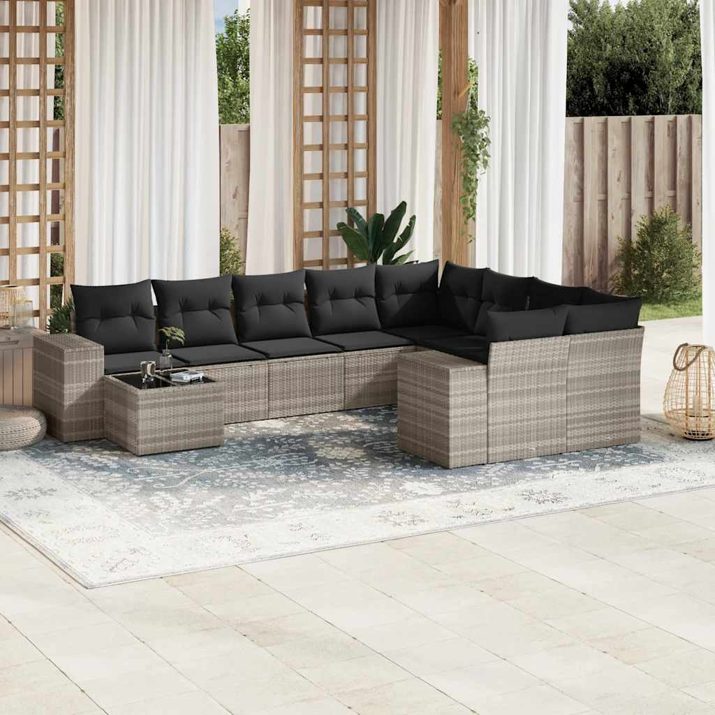 sofasæt til haven 10 dele med hynder polyrattan lysegrå