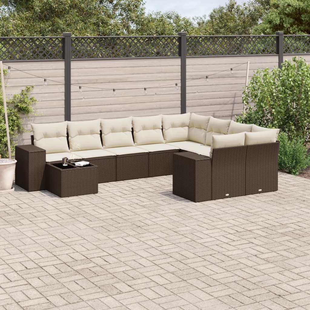 sofasæt til haven 10 dele med hynder polyrattan brun