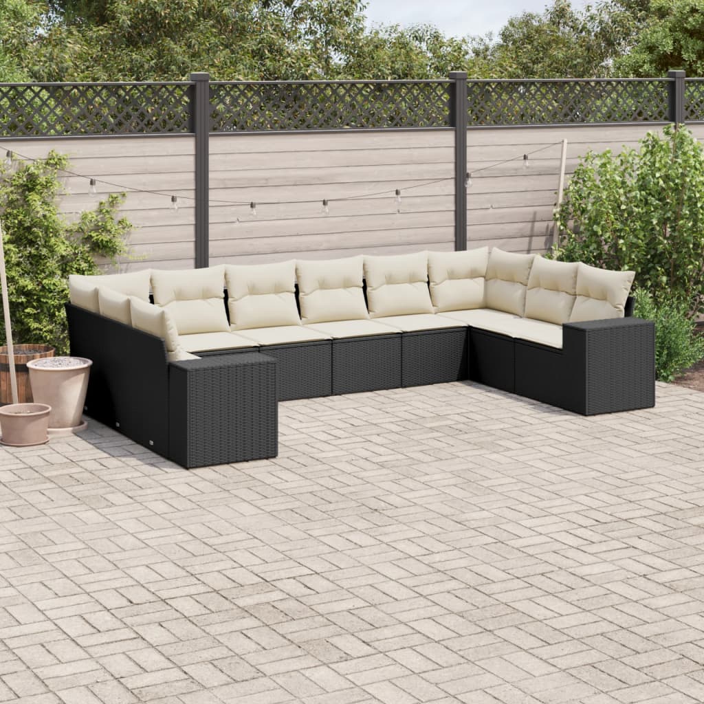 sofasæt til haven 10 dele med hynder polyrattan sort