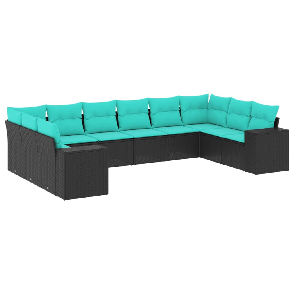 havesofasæt med 10 hynder sort polyrattan
