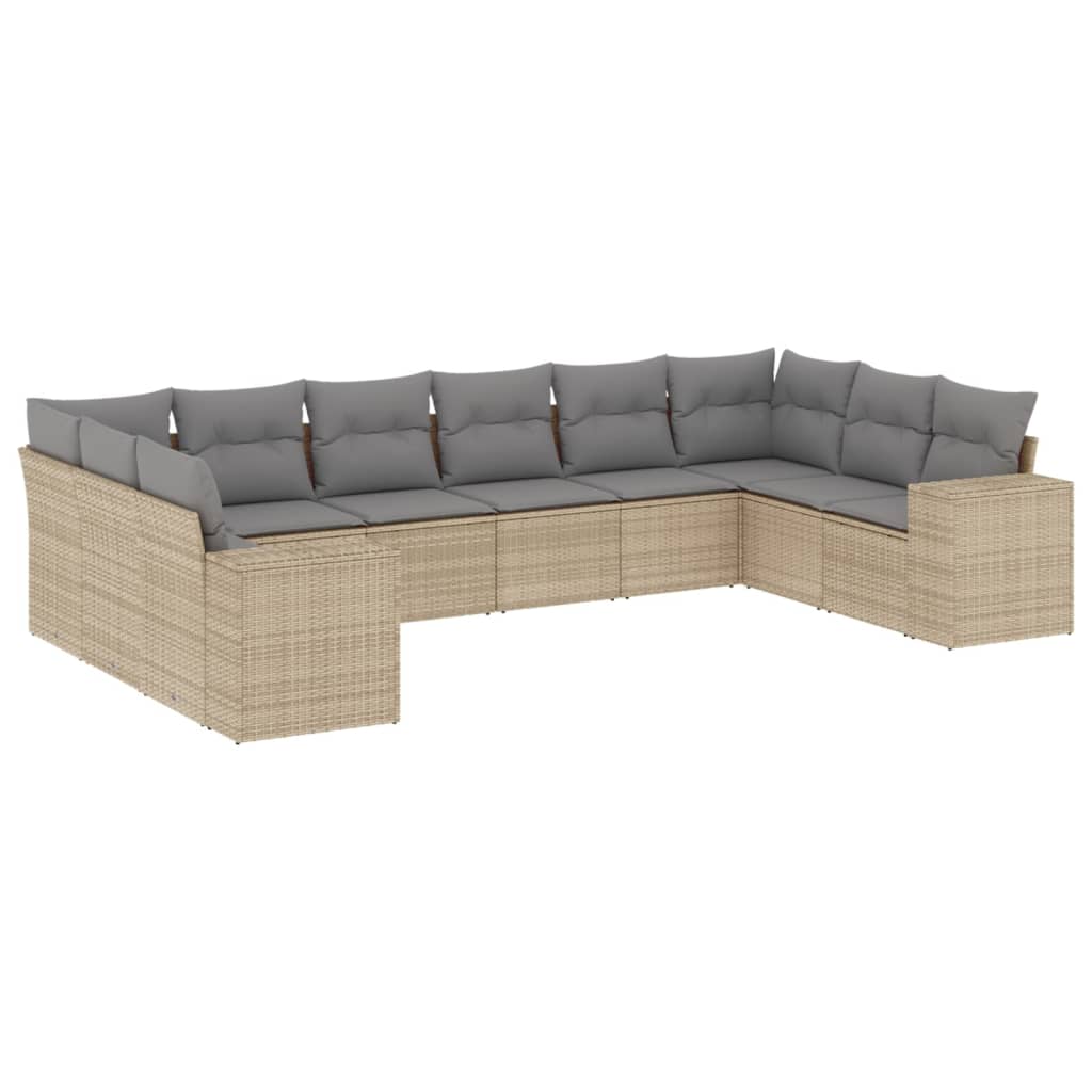sofasæt til haven 10 dele med hynder polyrattan beige